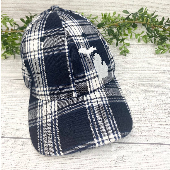NEW MICHIGAN Ladies Blue and Black Plaid Fitted Hat L/XL - Picture 1 of 6